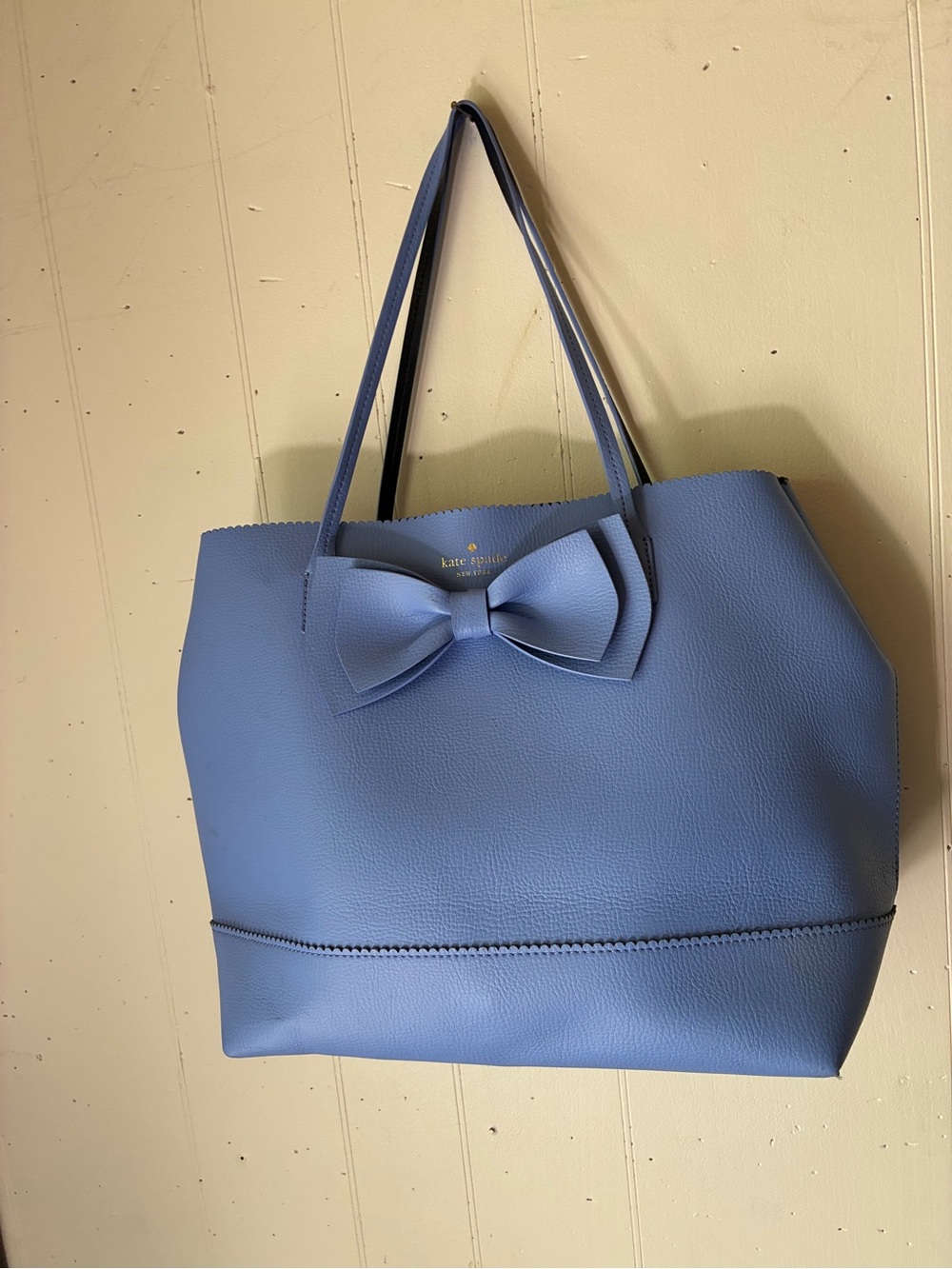 Kate Spade New York Blue Bow Tote Bag Pebbled Leather Shoulder Bag
